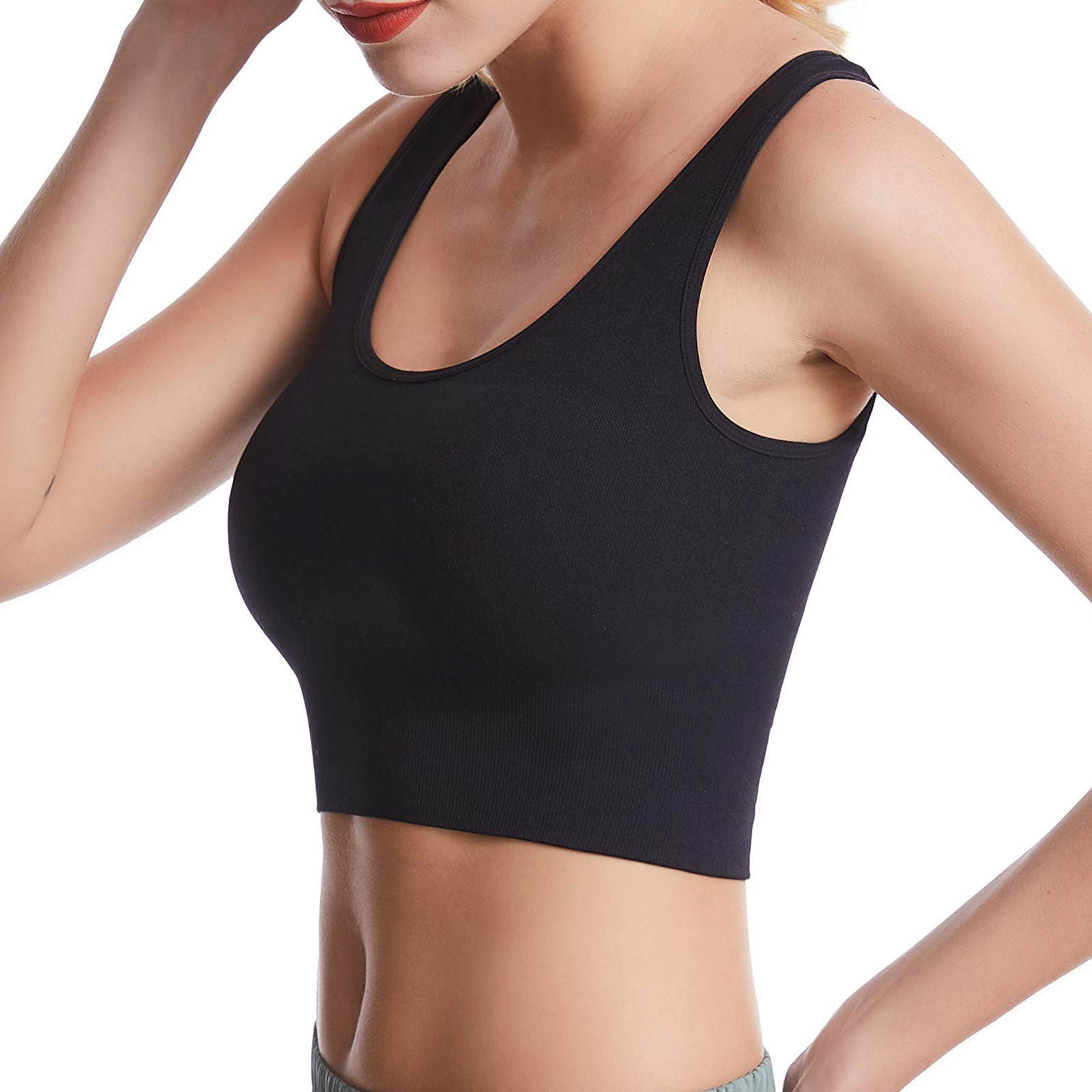 thumbnail image 2 of Sujetador deportivo largo sin aros para mujer: top corto, sin relleno, algodón y poliéster, sujetador para yoga y fitness., 2 of 5